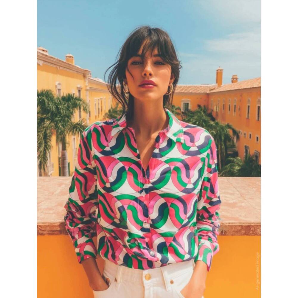 NEW VILAGALLO gaby geometrico print top in multi colour